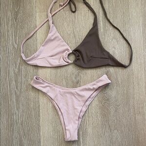 Two-Tone Bikini Set in Pink and Brown
